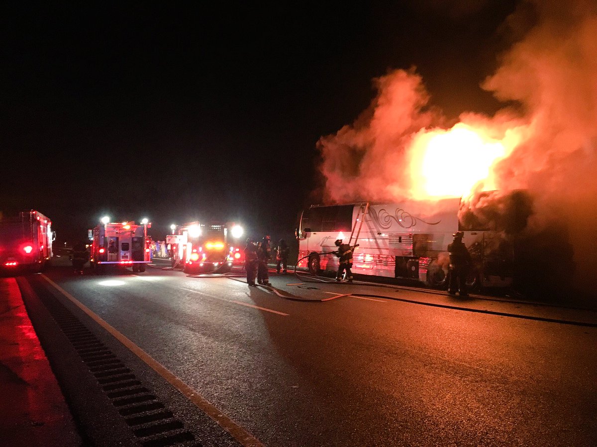 All lanes of I-40W near Union School Road are currently closed as firefighters extinguishes a bus fire