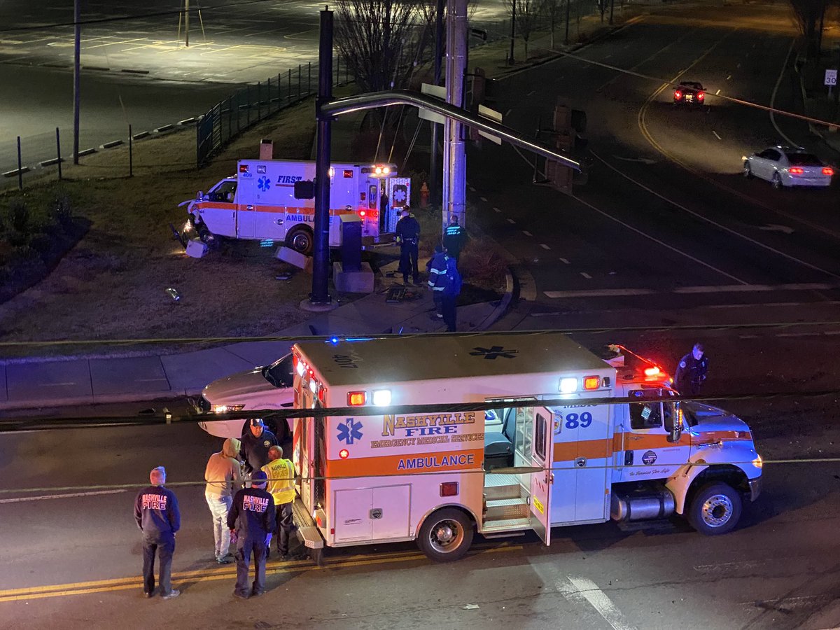 Charlotte Pk and 28th Avenue North shutdown after accident involving ambulance and another vehicle. One person inside the ambulance that was hit had to be put on another ambulance