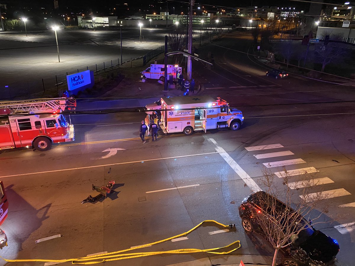 Charlotte Pk and 28th Avenue North shutdown after accident involving ambulance and another vehicle. One person inside the ambulance that was hit had to be put on another ambulance