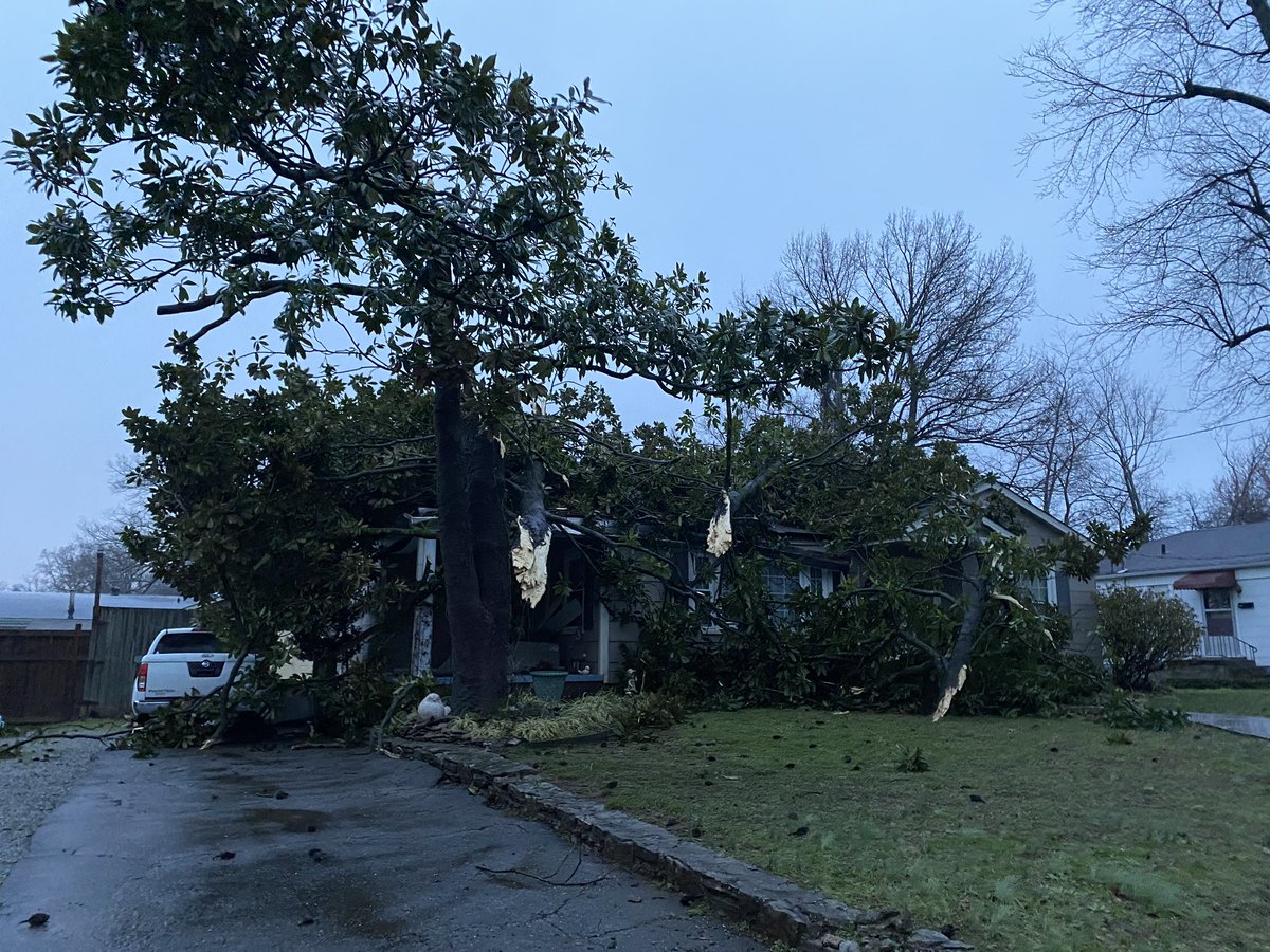 More damage in Lawrenceburg. This neighborhood is across the street from the Middle School. One woman telling she was scared as she heard the storm roll through last night. She has no power