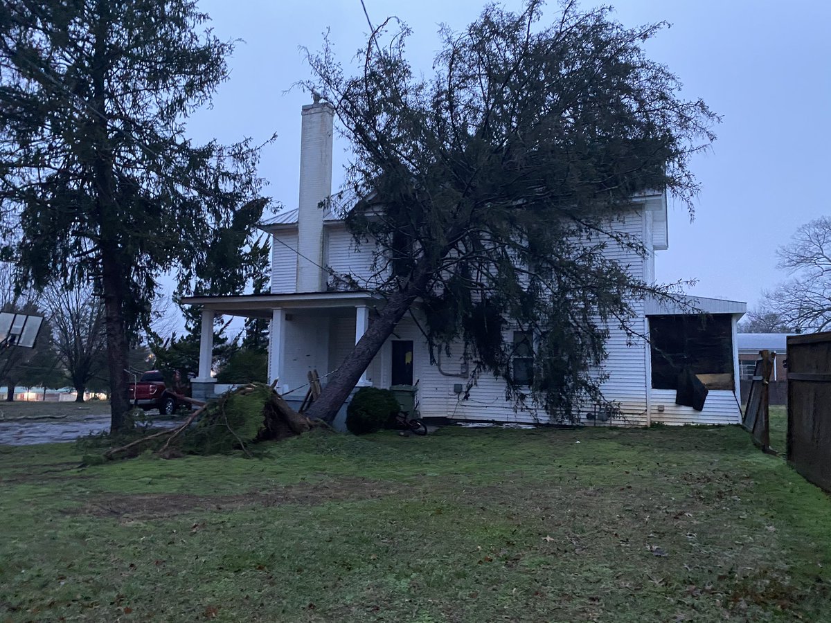 More damage in Lawrenceburg. This neighborhood is across the street from the Middle School. One woman telling she was scared as she heard the storm roll through last night. She has no power