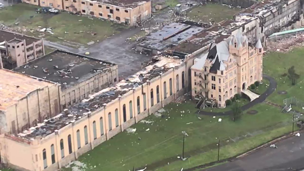 An aerial view of damage at the old Tennessee State Prison 