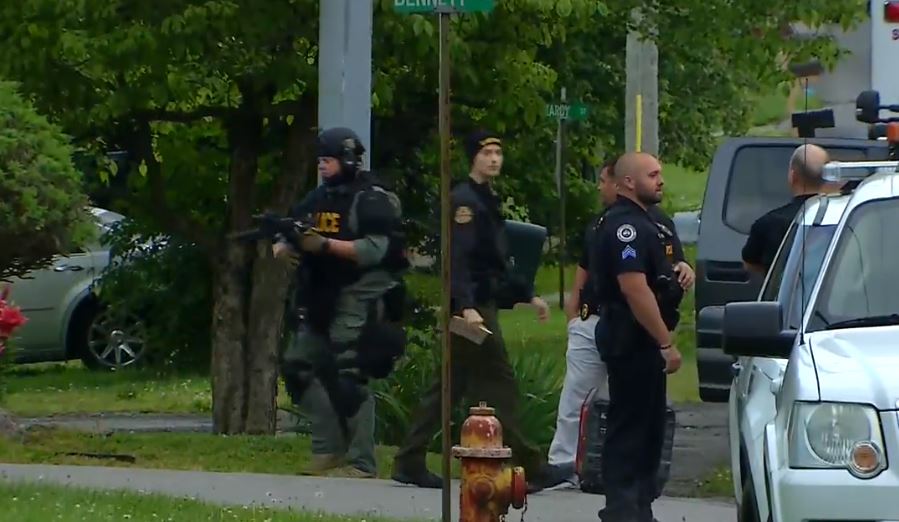Large police presence in Portland neighborhood. 