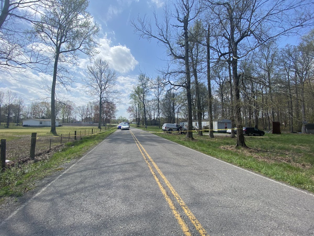 Sheriff's Office says a man who lived in this mobile home on Shun Pike near Hwy 76 was airlifted to the hospital after a reported shooting. Two suspects were apprehended and somehow knew the victim. THP helicopter helped find at least 1 suspect in field off Hwy 25