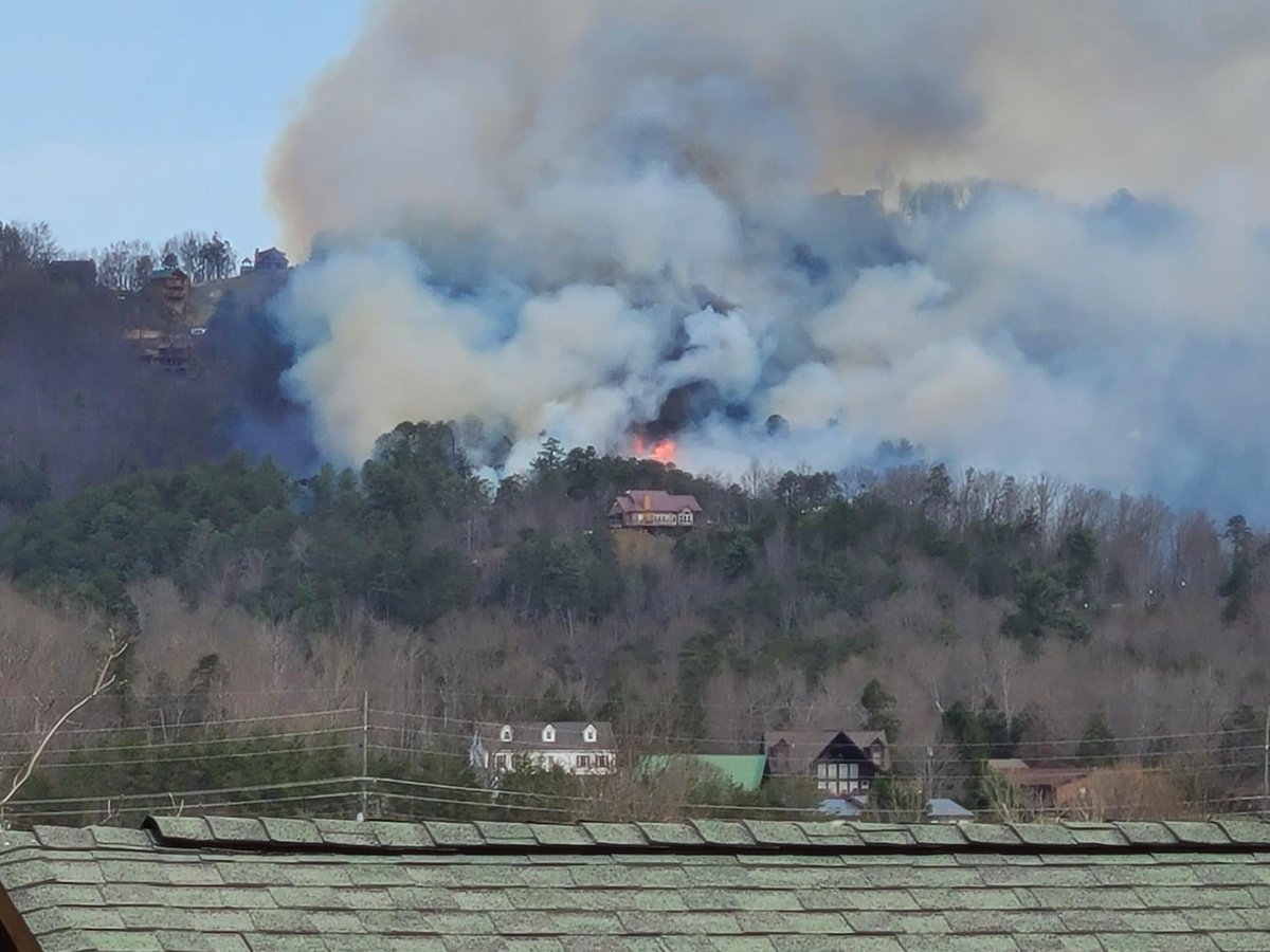 Sylvia Cook shares a pic of helicopters dumping water on fire from above.  Amanda Mckeever from her driveway off Mattox Cemetery RD