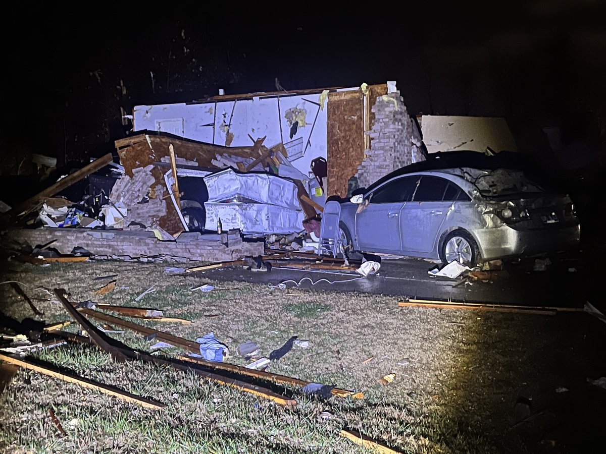 Many homes totally destroyed or damaged in Clarksville, TN after a deadly tornado tore through the area 