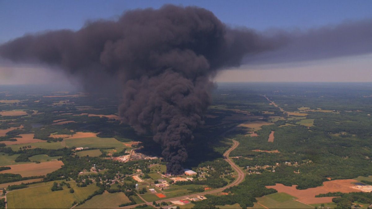 Scene of Sigma Renew 360, a plastic recycling company in Henry County that is on fire. Smoke can be seen for miles. A shelter in place order is in place nearby, especially for those with respiratory issues. No word on injuries