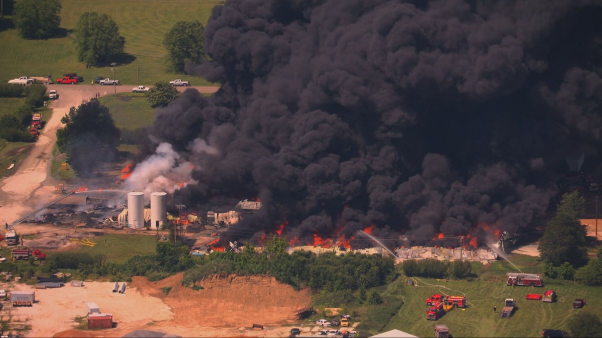 Scene of Sigma Renew 360, a plastic recycling company in Henry County that is on fire. Smoke can be seen for miles. A shelter in place order is in place nearby, especially for those with respiratory issues. No word on injuries